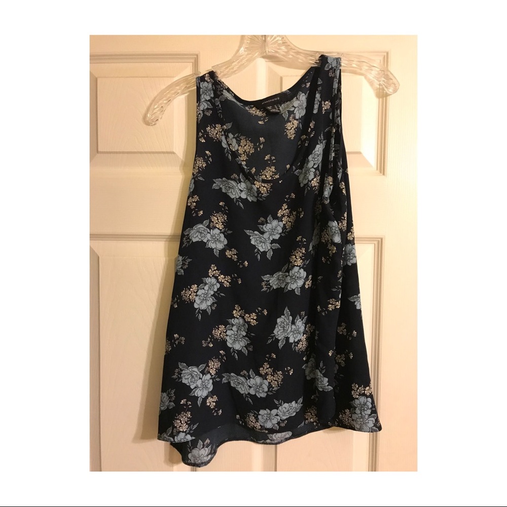 Navy Blue Sleeveless Floral Blouse